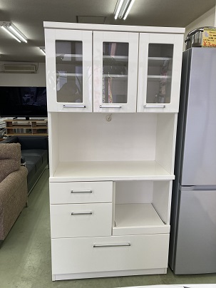 幅90 ホワイトエナメル 3枚扉 食器棚 システムレンジボード キッチンボード